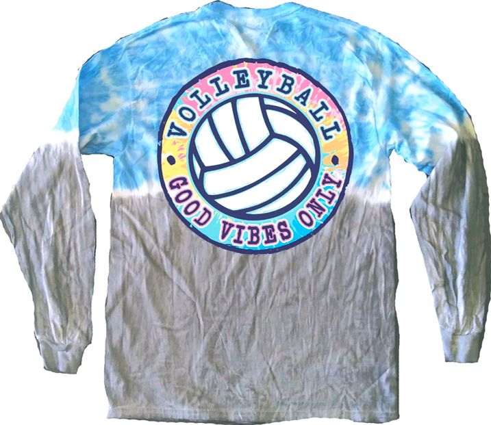 Volleyball Long Sleeve Tie Dye Shirt Good Vibes Only Design in Bright