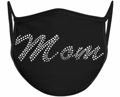 Mom Script Bling Rhinestone Face Mask - 6 Color Options