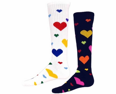 Multi-Color Hearts Knee High Socks - in White or Black