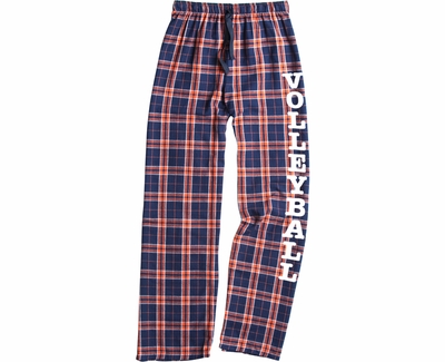 Navy Blue & Orange Flannel Plaid PJ Lounge Pants - Choice of 22 Sport Prints on Leg