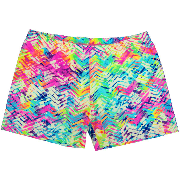 Neon Chevron Beach Tracks Printed Spandex Compression Shorts Spandex