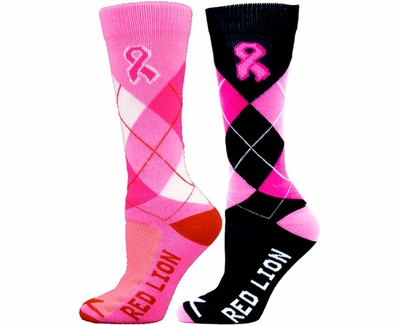 Pink Ribbon Argyle Crew Socks
