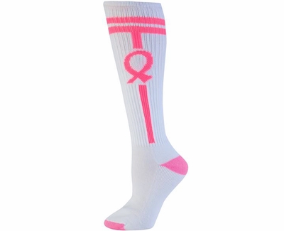 Pink Ribbon w/ Pink Stripes Knee High Socks