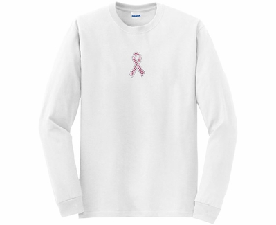 Rhinestone Pink Ribbon Awareness Long Sleeve Shirt - in 20 Shirt Colors