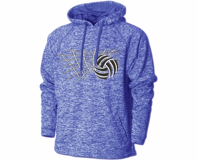 Royal Blue Heather Performance Fleece Hoodie w/ Net & Ball Volleyball Design