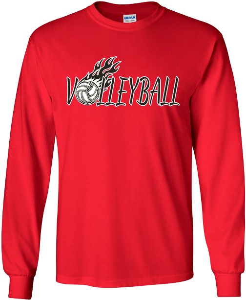 Volleyball Fire & Flames Design Long Sleeve Volleyball Tee in Choice of