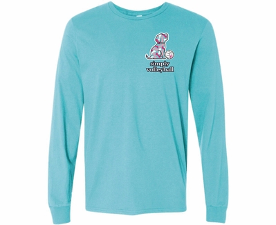 Volleyball Long Sleeve Shirt - Hang With Dog Design in Scuba Blue