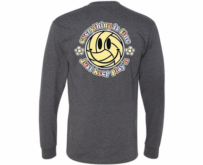 Volleyball Long Sleeve Shirt - Smiley Face Design in Dark Grey