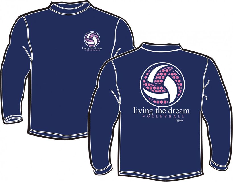 Long Sleeve Volleyball Tee Living The Dream Volleyball Graphic Navy
