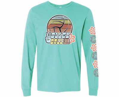 Volleyball Long Sleeve Shirt - Peace, Feed Your Soul Design in Seaglass