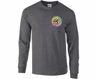 Volleyball Long Sleeve Shirt - Volley Vibes Tie Dye Design in Dark Grey