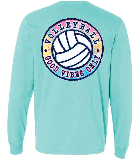 Long Sleeve Volleyball Tee Good Vibes Only Tie Dye Graphic Scuba