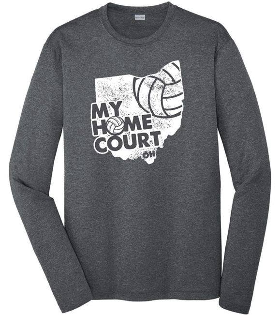 Long Sleeve Volleyball Tee Ohio Is My Home Court Graphic Dark Grey