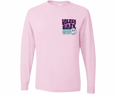 Volleyball T-Shirt Good Vibes Design Light Pink Long Sleeve Tee