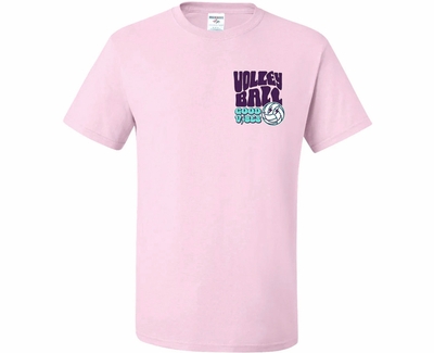 Volleyball T-Shirt Good Vibes Design Light Pink Short Sleeve Tee