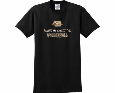 Volleyball T-Shirt Saving My Energy Design Black Short Sleeve Tee