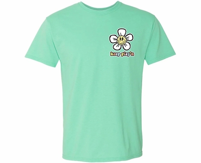 Volleyball T-Shirt Smiley Face Design Seaglass Green Short Sleeve Tee
