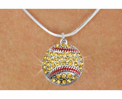 Yellow Multi-Crystal Softball Charm Necklace