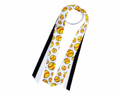 Yellow Softball Logo Ribbon Ponytail Streamers