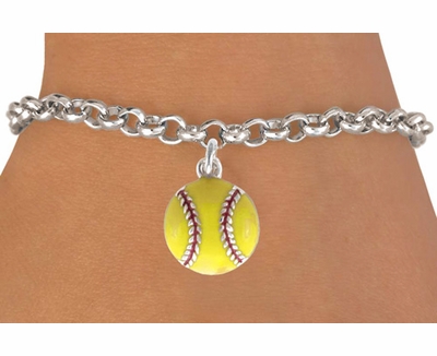 Yellow Softball Silver Charm Bracelet
