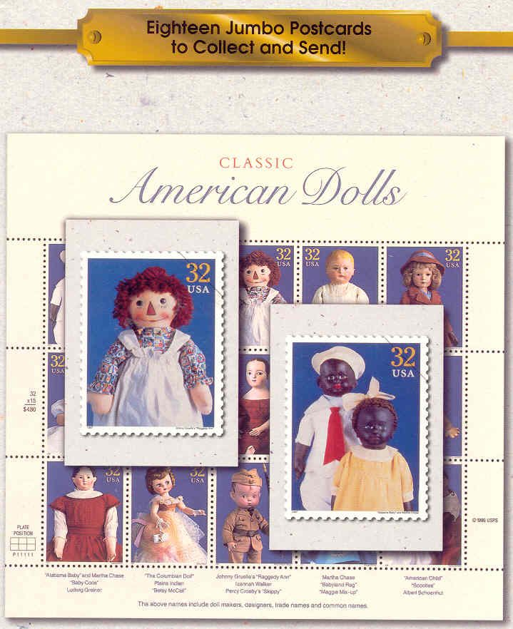 Classic American Dolls Postcard Set From USPS / Raggedy Ann Stamp Doll Postcard **Only ONE left**