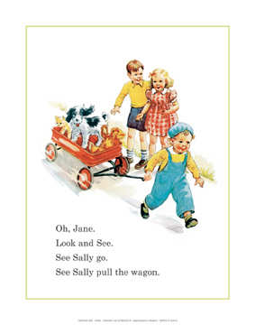 Dick &amp; Jane Lrg Poster / Print - Sally Pulling Wagon