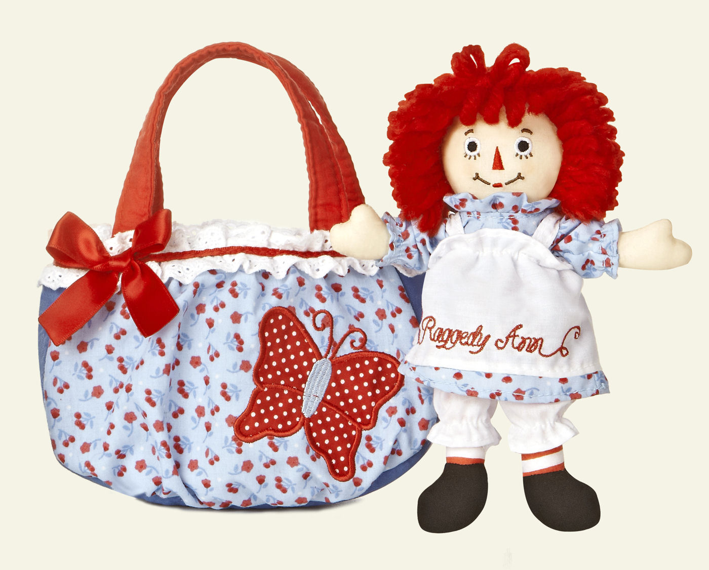 Purse PaL Raggedy Ann 7" Doll in Butterfly Carrier Purse by Aurora Embroidered Eyes