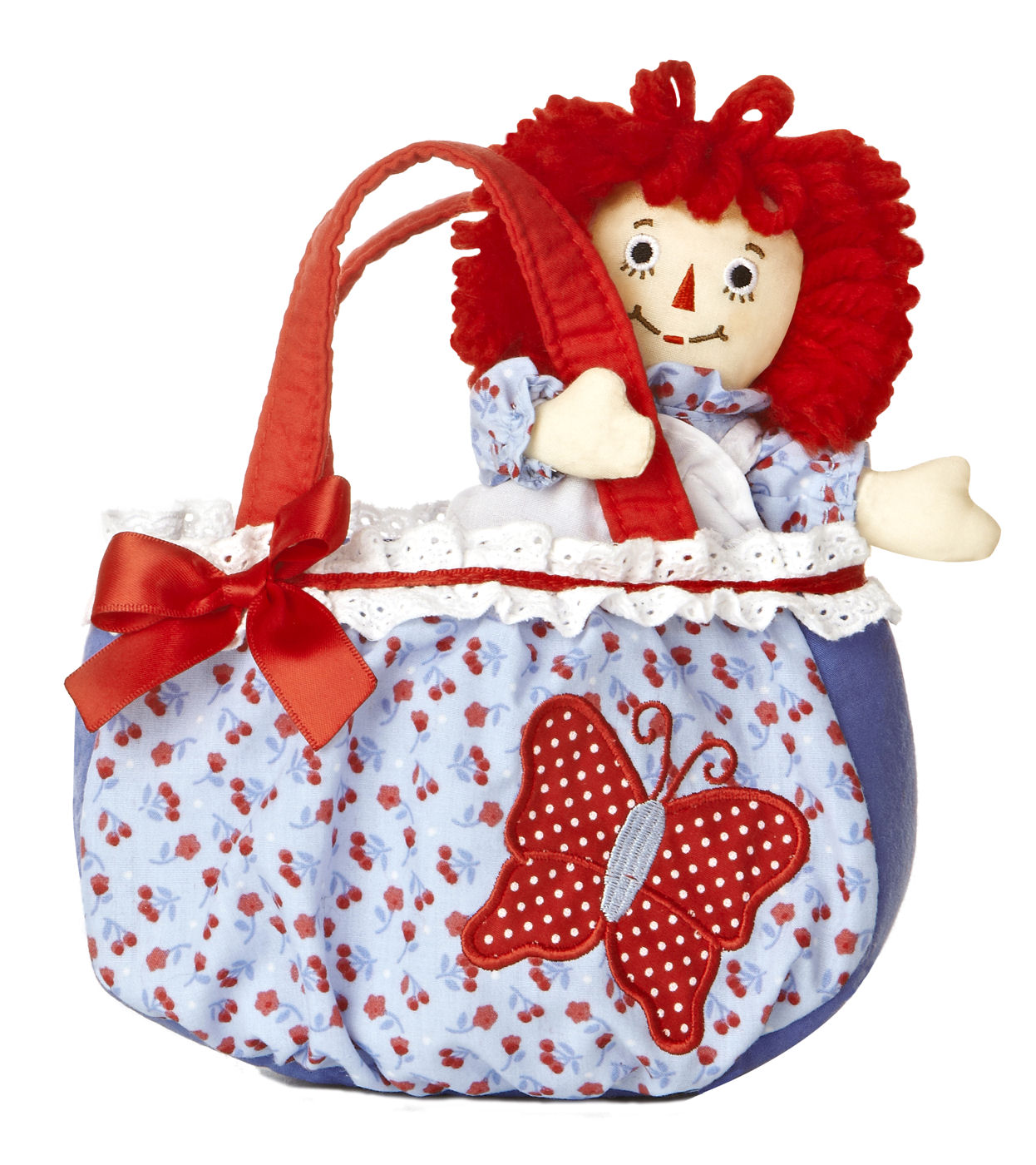 Purse PaL Raggedy Ann 7" Doll in Butterfly Carrier Purse by Aurora Embroidered Eyes