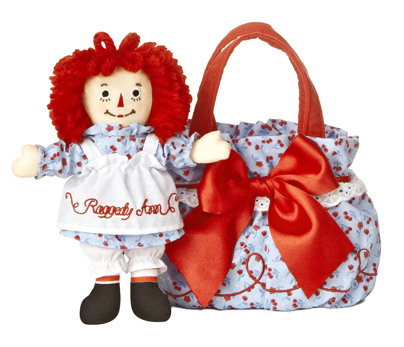 Purse Pal Raggedy Ann 7" Doll in Ribbon Carrier Purse by Aurora Embroidered Eyes