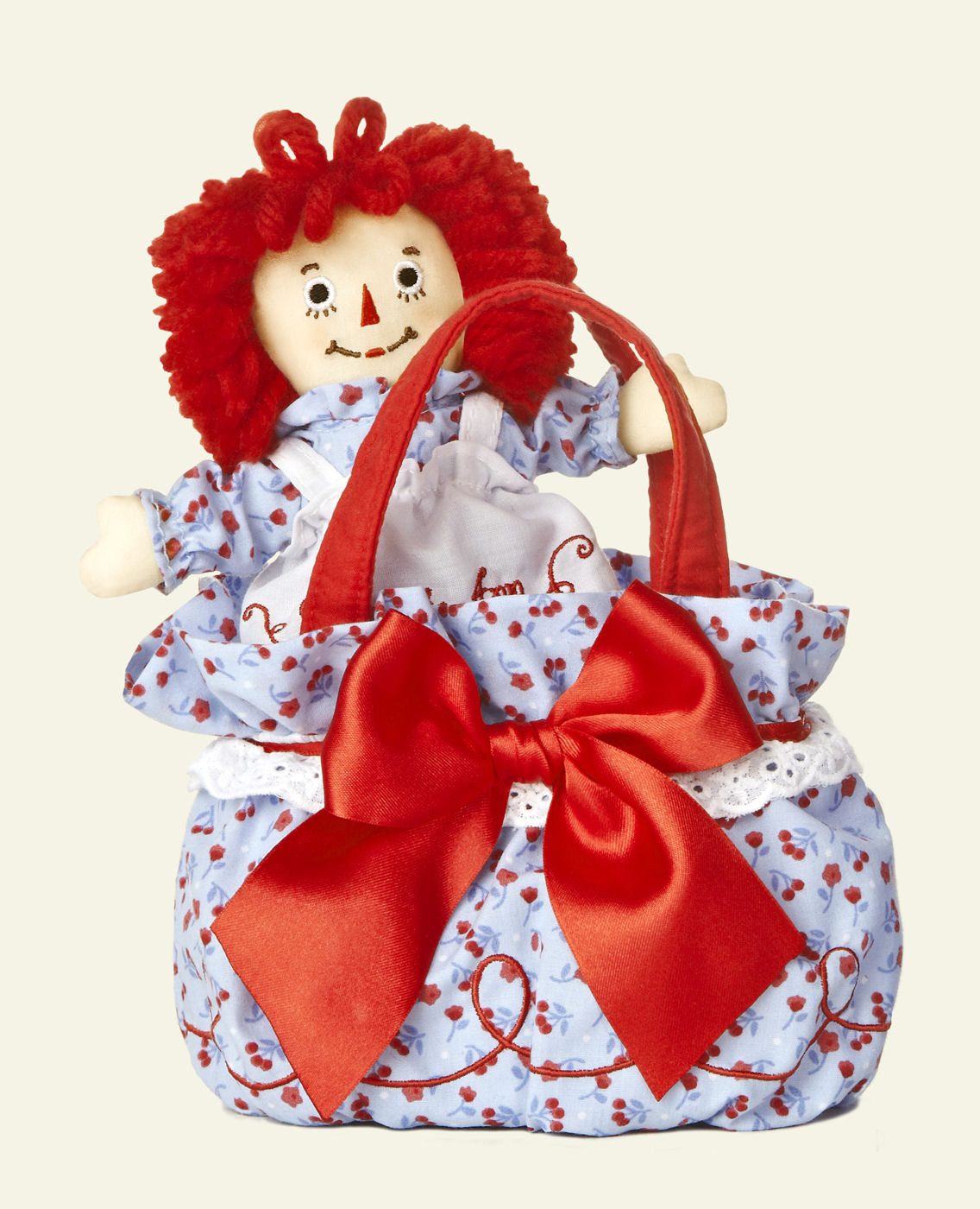 Purse Pal Raggedy Ann 7" Doll in Ribbon Carrier Purse by Aurora Embroidered Eyes