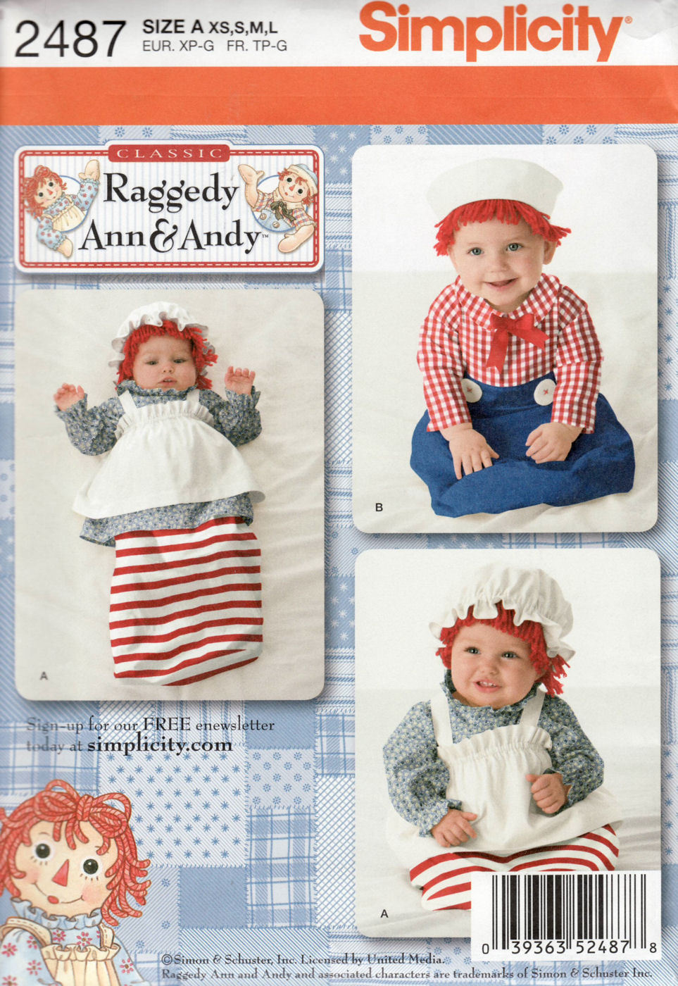 Raggedy Ann & Andy Baby Infant Costumes Pattern Simplicity 2487