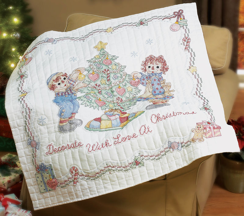 Raggedy Ann & Andy Christmas Lap Quilt Cross Stitch Kit