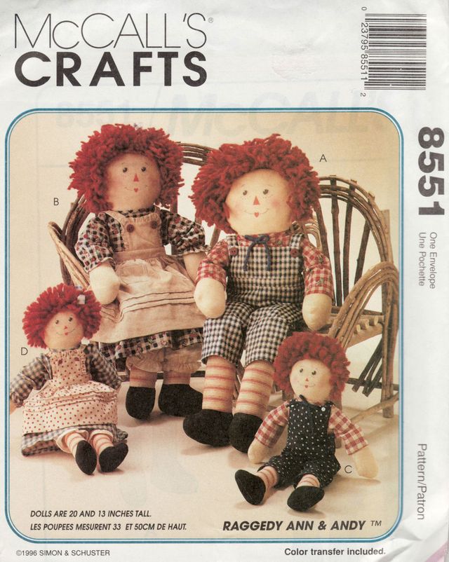Raggedy Ann & Andy Doll Pattern - McCall's 8551