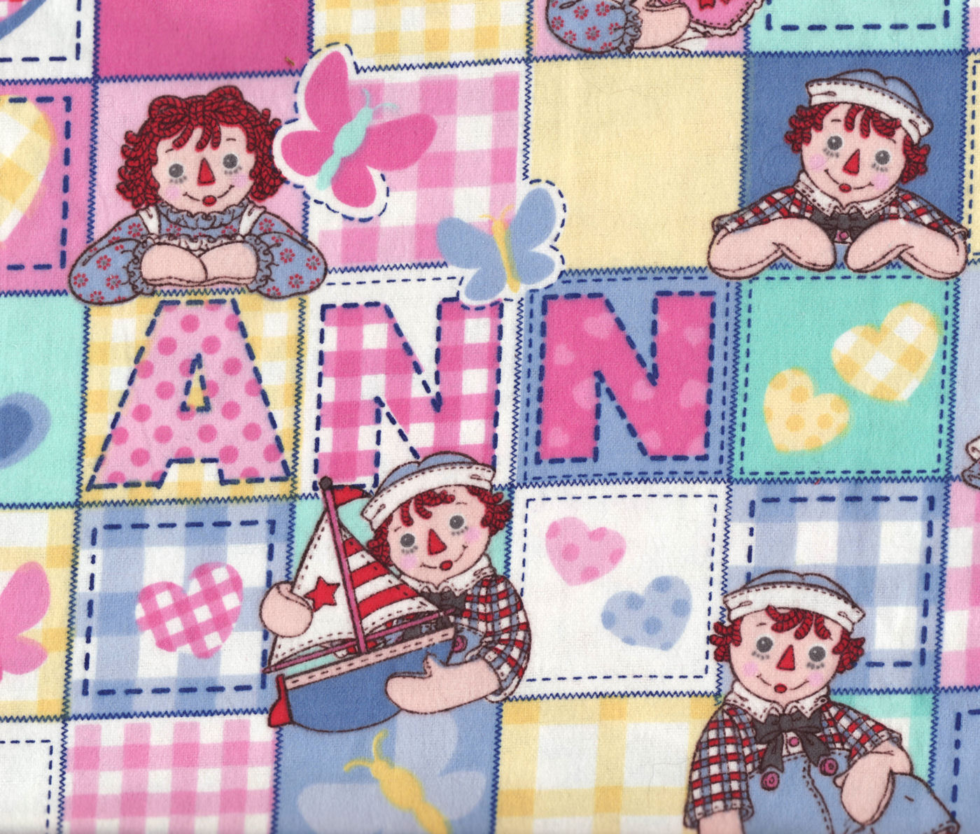 Raggedy Ann & Andy Flannel Patchwork Fabric
