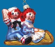 Raggedy Ann & Andy in Sled Glass Ornament