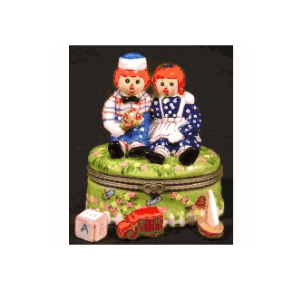 Raggedy Ann & Andy with Flowers Ceramic Hinged Trinket Box **Only