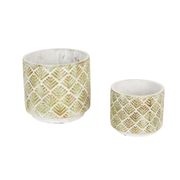Abstract Gold and White  Design Cement Planters 2pc Set