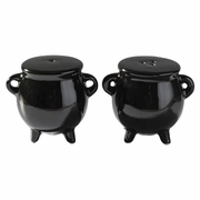 Salt and Pepper Shaker Set Black Cauldron Ceramic 