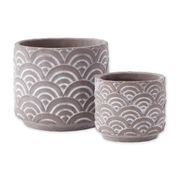 Black Scalloped Cement Planters 2pc Set
