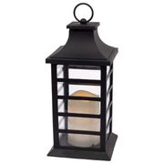 Black Slat Lantern W Led Soy Candle 13in.H