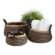 Black Stripe Round Sawgrass Basket with Handle 3Pc Set SALE ENDS 8/16/2025