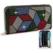Colorful Rhinestone Design Accordion Clutch Wallet  Black