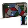 Colorful Rhinestone Design Accordion Clutch Wallet  Black
