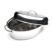 Fox Run Stainless Steel Oval Roaster Set, 12" X 18.5" X 8"