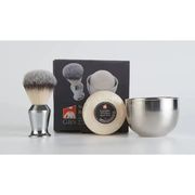 GBS Wet Shaving Set- Stainless Shaving Brush, Bowl + Soap