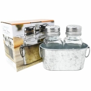 Glass Salt & Pepper Shaker Set   Galvanized Metal Caddy