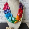 Rainbow Fashion Multi Strand Necklace Chunky Bib Necklace Tagua Nut Ovals