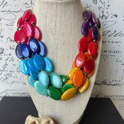 Rainbow Fashion Multi Strand Necklace Chunky Bib Necklace Tagua Nut Ovals