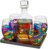 Renaissance Stain-Glassed Windows Wine Decanter & 4 Glasses Set