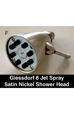 Giessdorf Brushed Nickel 8 Jet Shower Head - Incredible Power